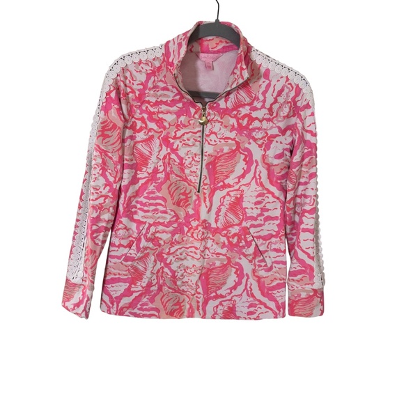 Lilly Pulitzer Pink Coral Print Half-Zip Pullover Top XS coastal bright lace - Picture 4 of 14